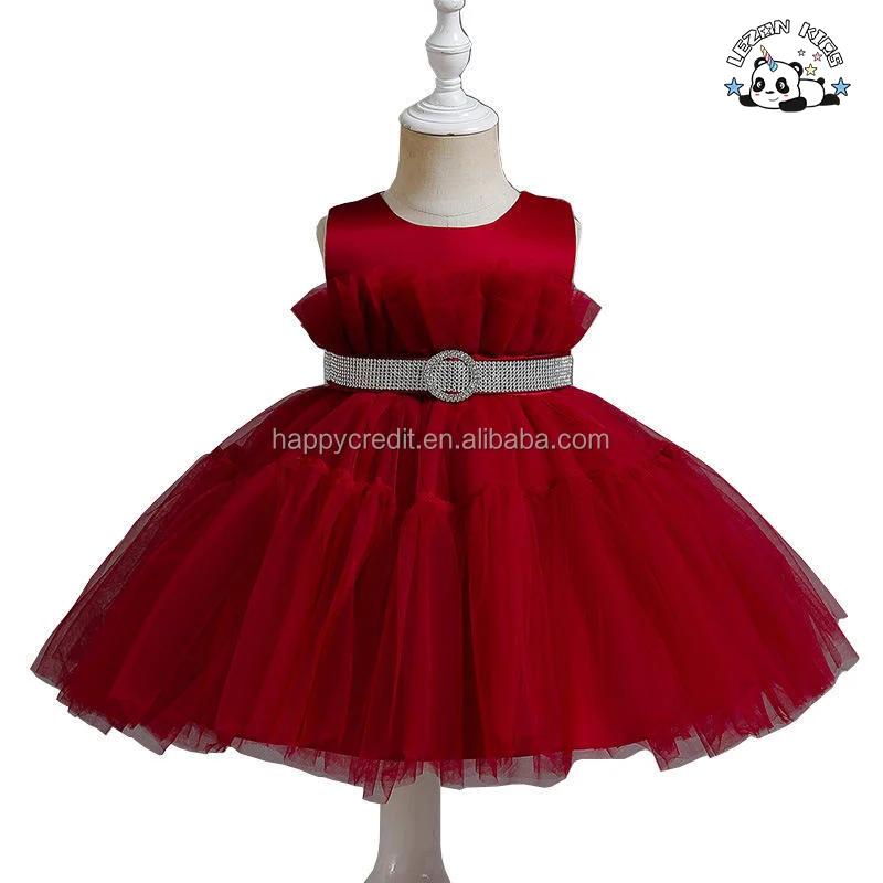 LEZONKIDS - Fancy Pearls Sleeveless Performance Dress Sequin Satin Tulle Dress Girls Evening Party Dress